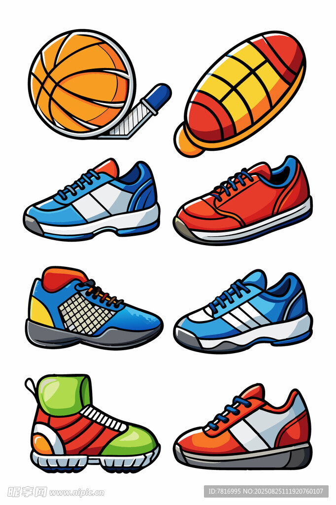 多彩运动装备鞋与球集合