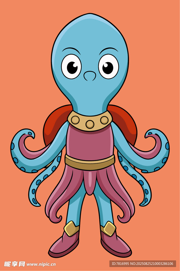 超级英雄章鱼形象插画