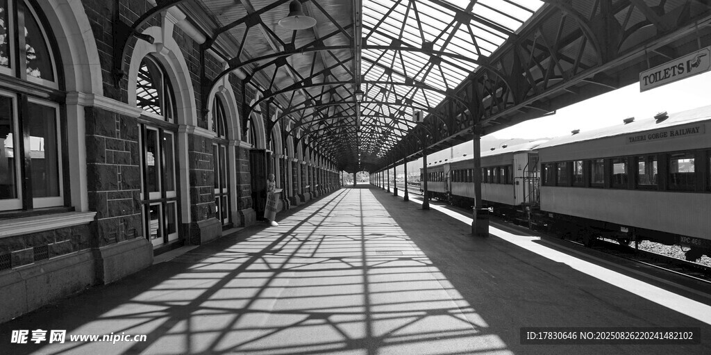 复古火车站台列车景象