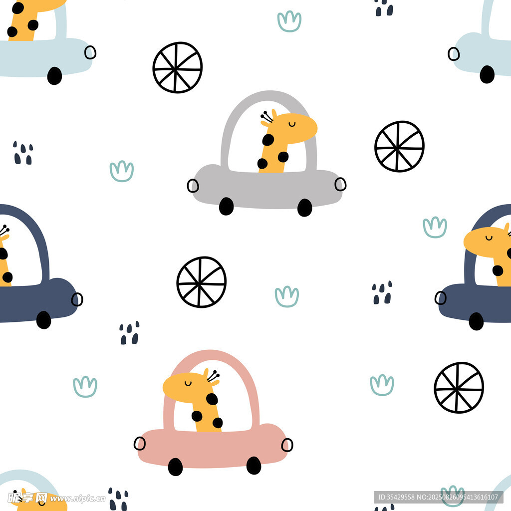 可爱动物汽车图案背景