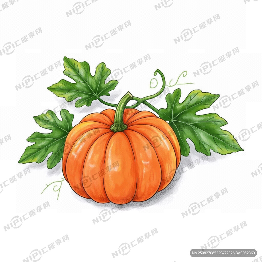 贝贝南瓜手绘插画  南瓜叶子 