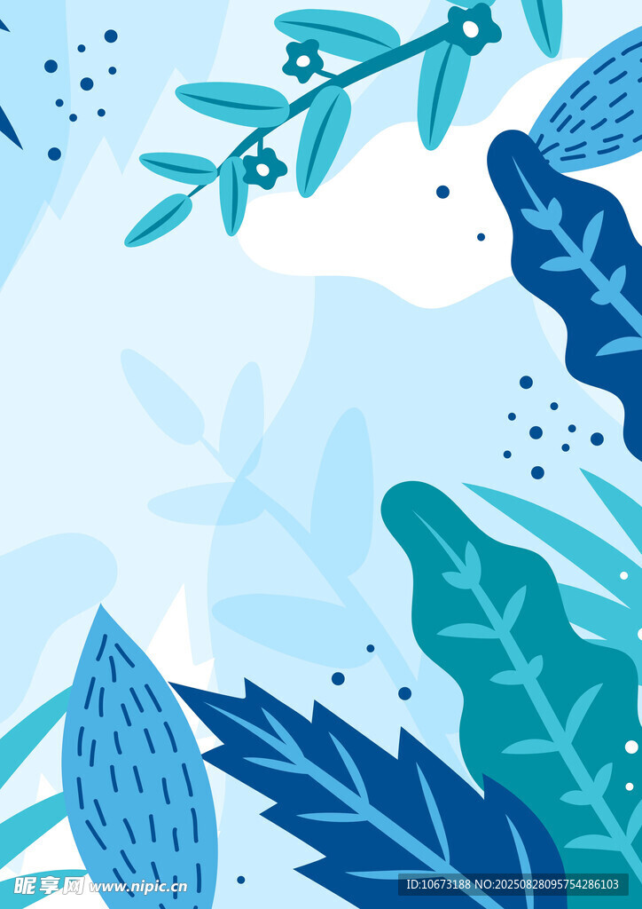 清新蓝绿系植物装饰图案