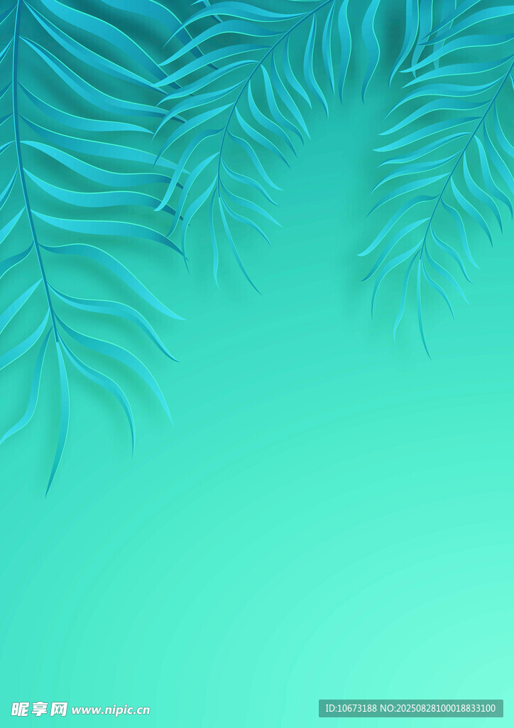 清新蓝绿棕榈叶背景图