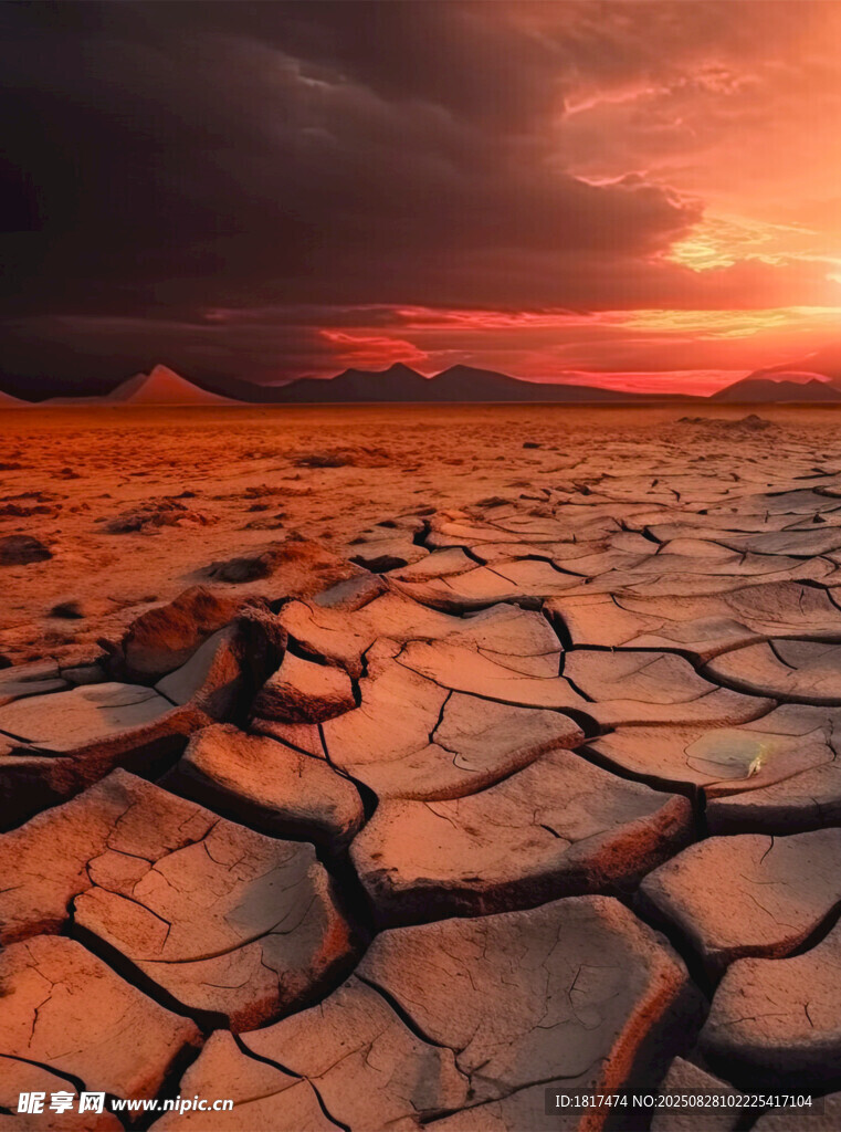 干裂大地的黄昏景象