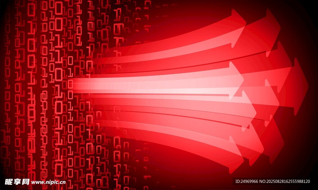 红色光束穿透数字背景