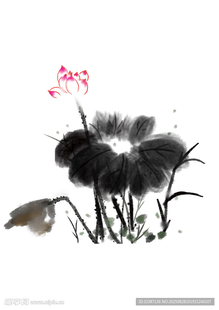 水墨荷花与蝶艺术画面