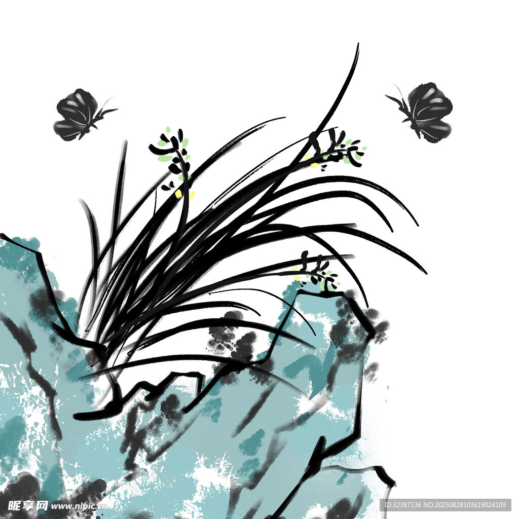 水墨兰花与蝶的雅致图景