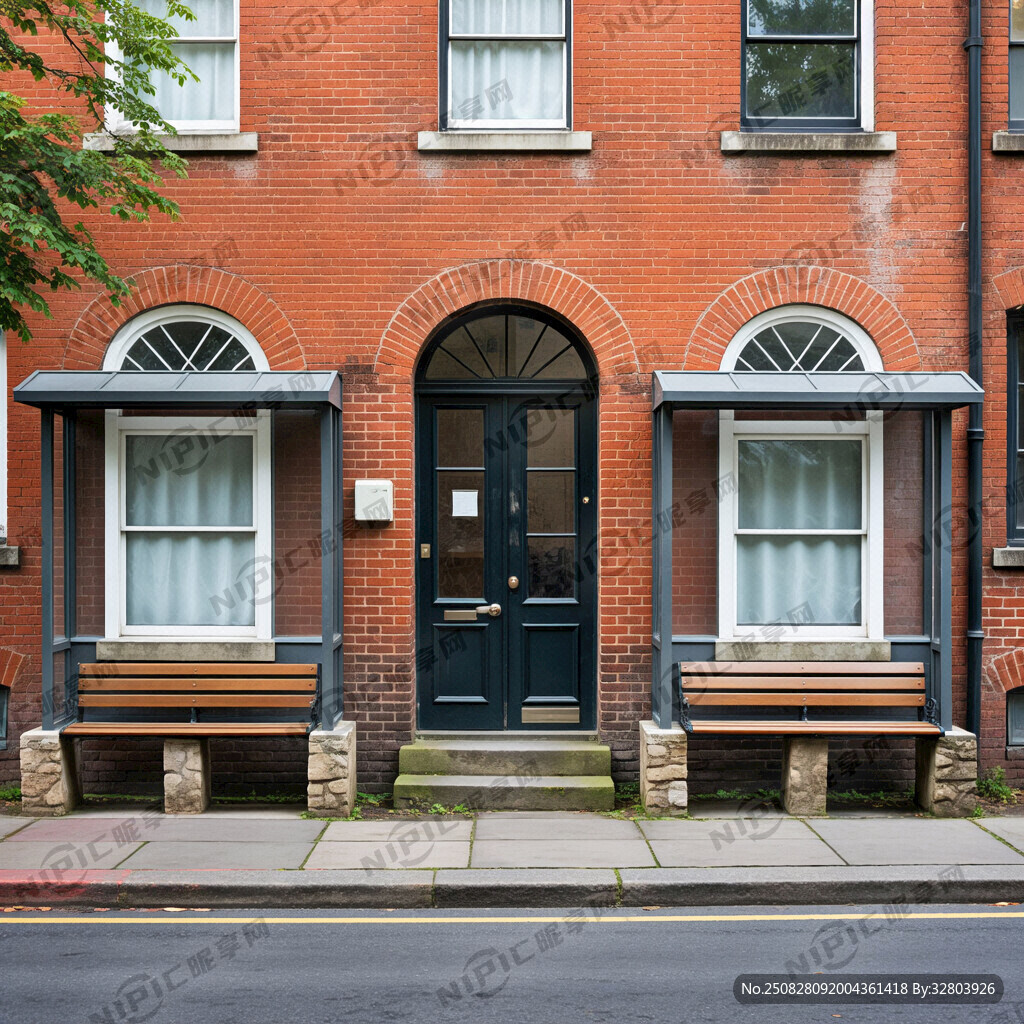 红色砖墙的老旧小区大门口靠近1