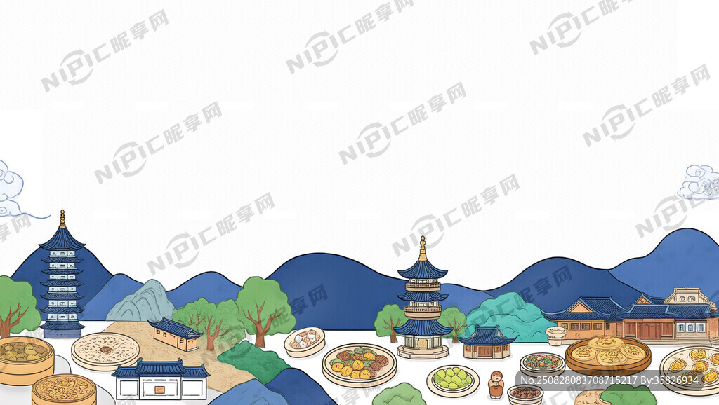 无锡的各个景点及美食的手绘插图