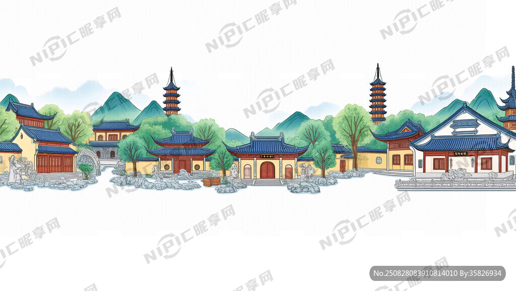 无锡各个景点及美食的手绘插图