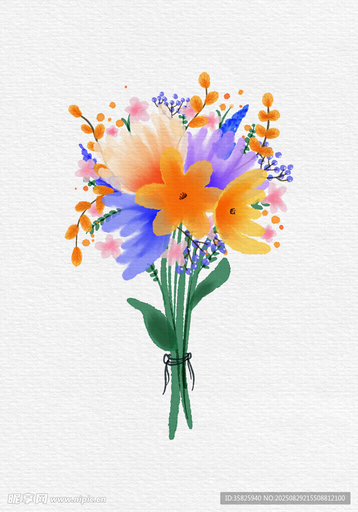 多彩手绘花束插画