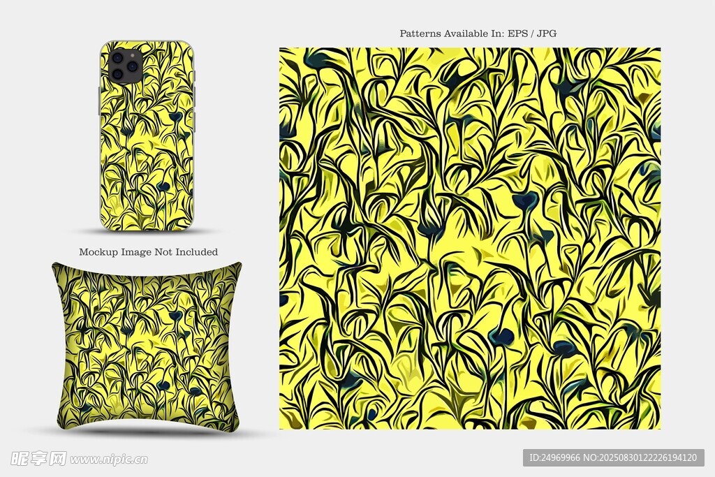 黄色花卉图案抱枕与布料