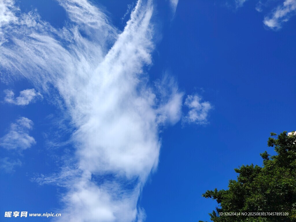 蓝天飘絮状白云