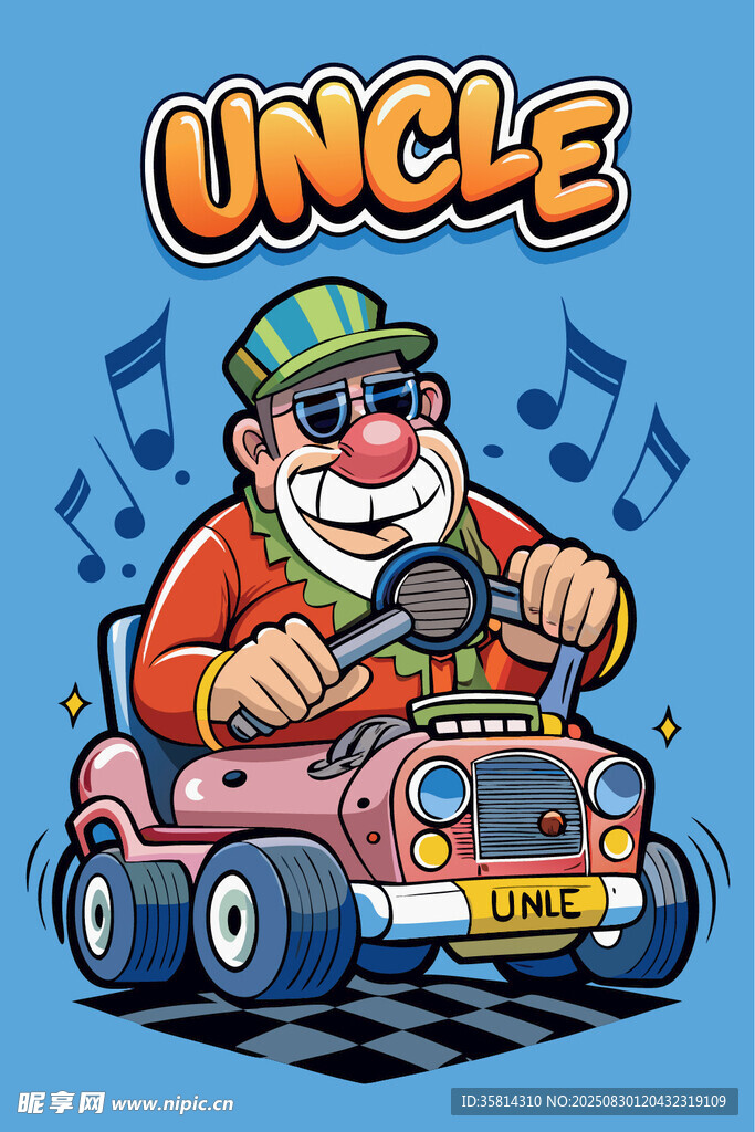 卡通大叔驾车欢乐出行