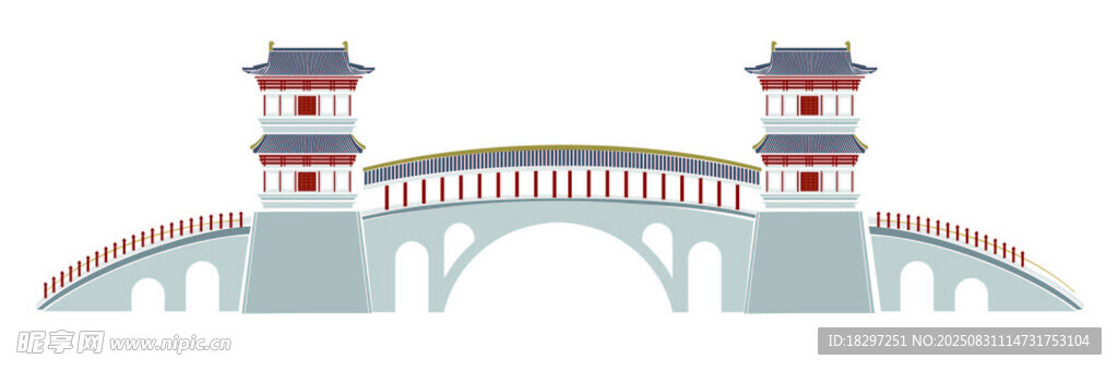 中式古风拱桥建筑形象