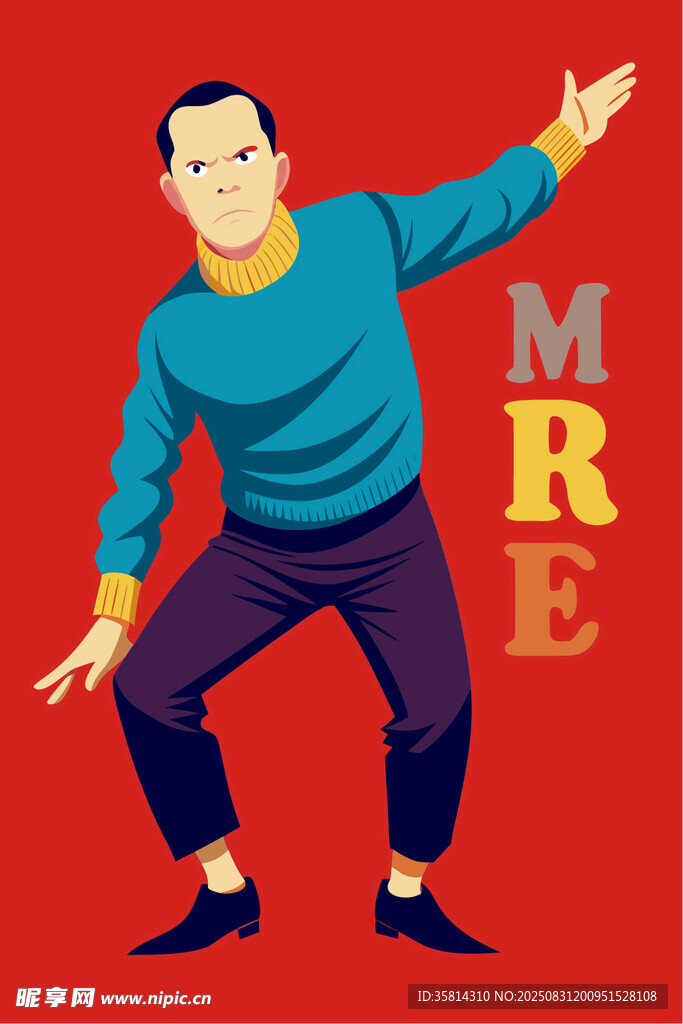 复古风男子动感舞蹈姿态