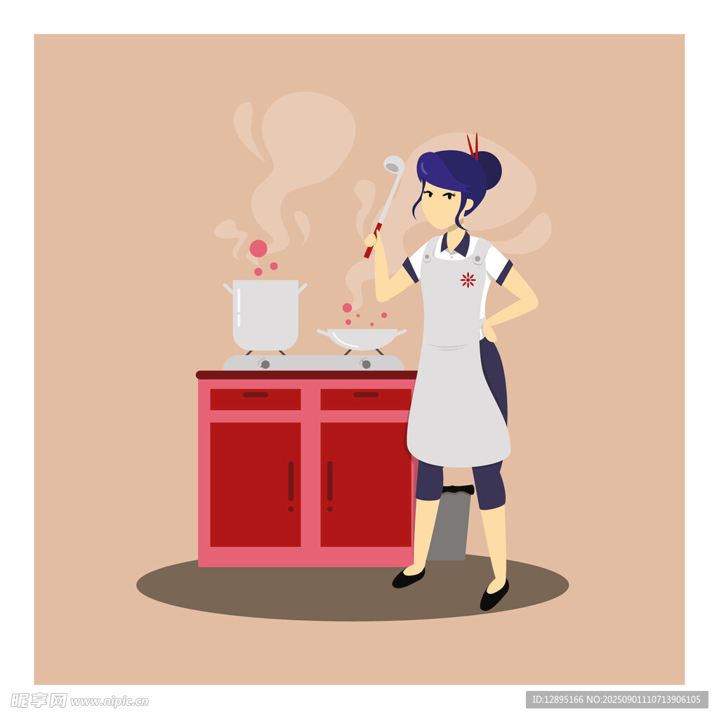 女士厨房烹饪场景