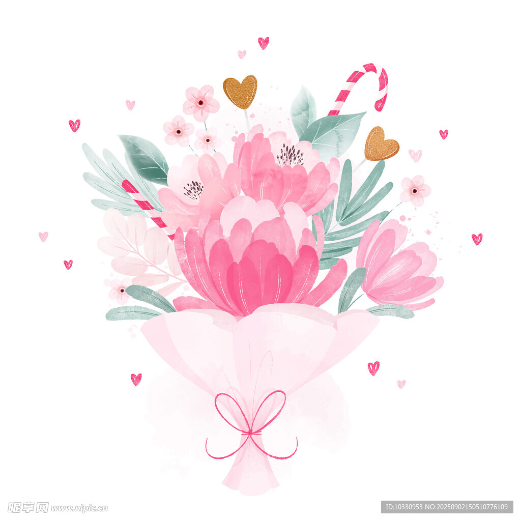 粉色花卉花束水彩插画