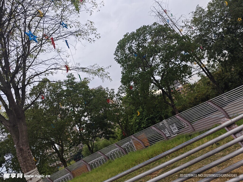 户外林间铁轨场景