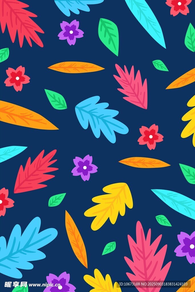 多彩花卉叶子图案背景