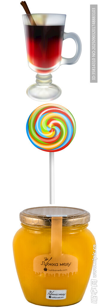 蜂蜜罐上的棒棒糖与饮品