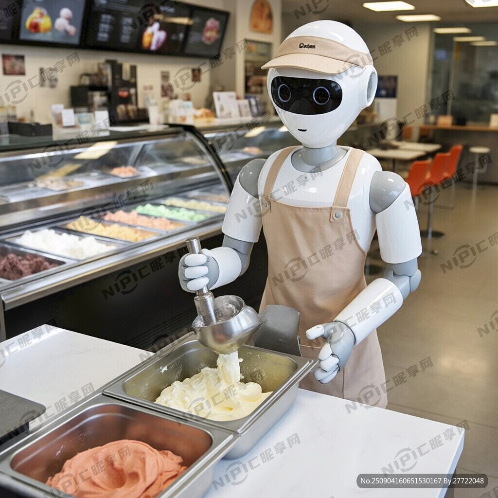 生成一个正在制作冰淇淋的机器人