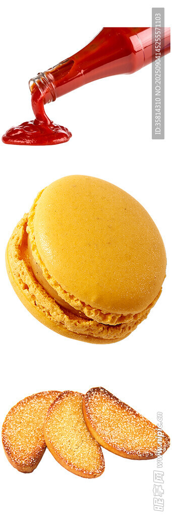 马卡龙配薯片与番茄酱