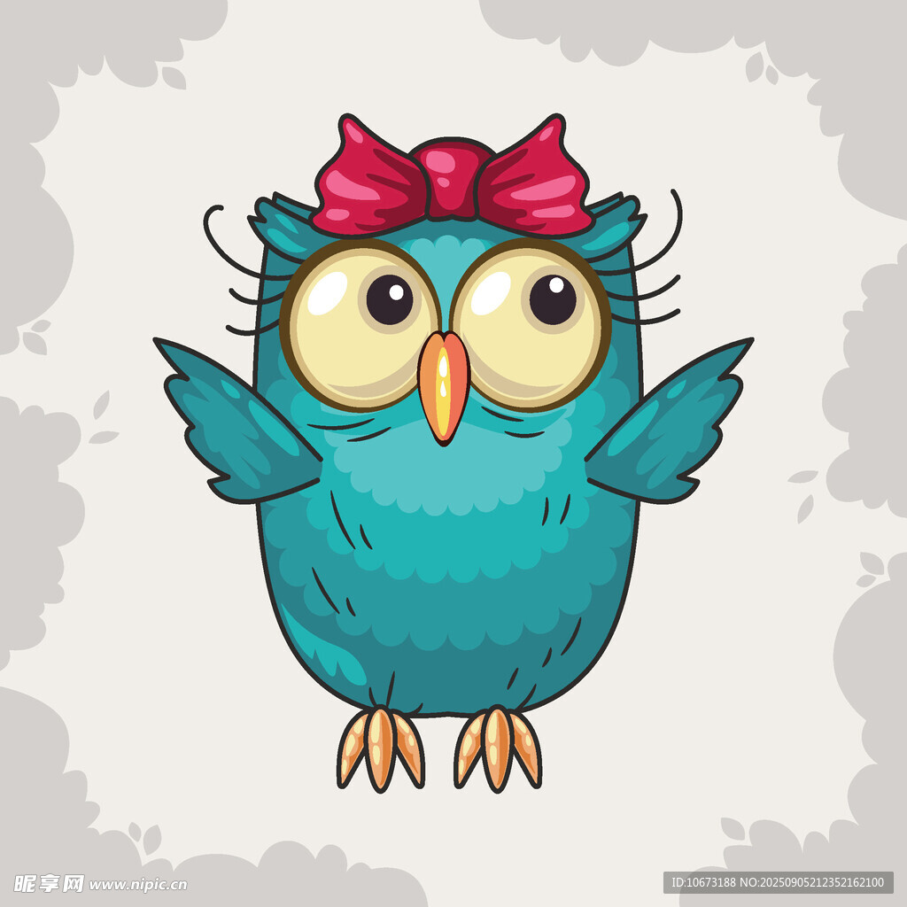 可爱戴蝴蝶结的蓝色猫头鹰
