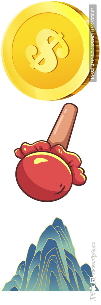 金币印章与山峰景观