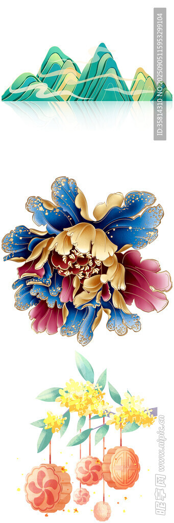 多彩花卉与山水装饰图案