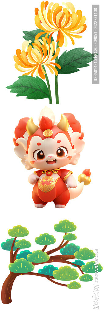 龙娃伴花树新春好寓意