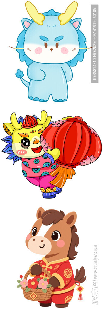 可爱生肖形象与喜庆灯笼