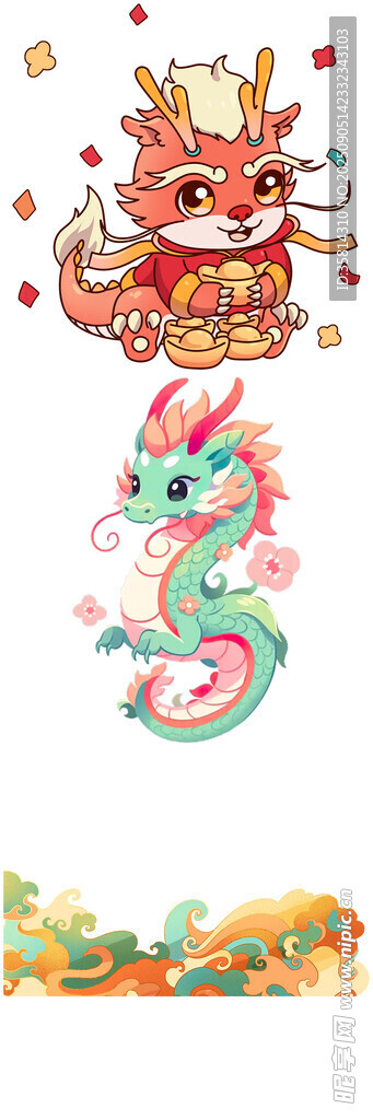 可爱中式龙与海马图案