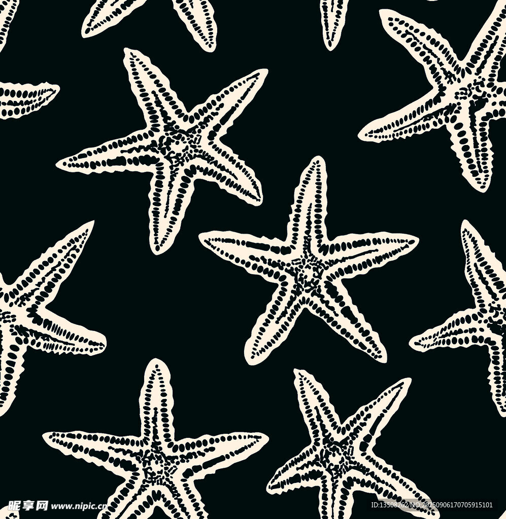 海星图案黑白简约海洋元素