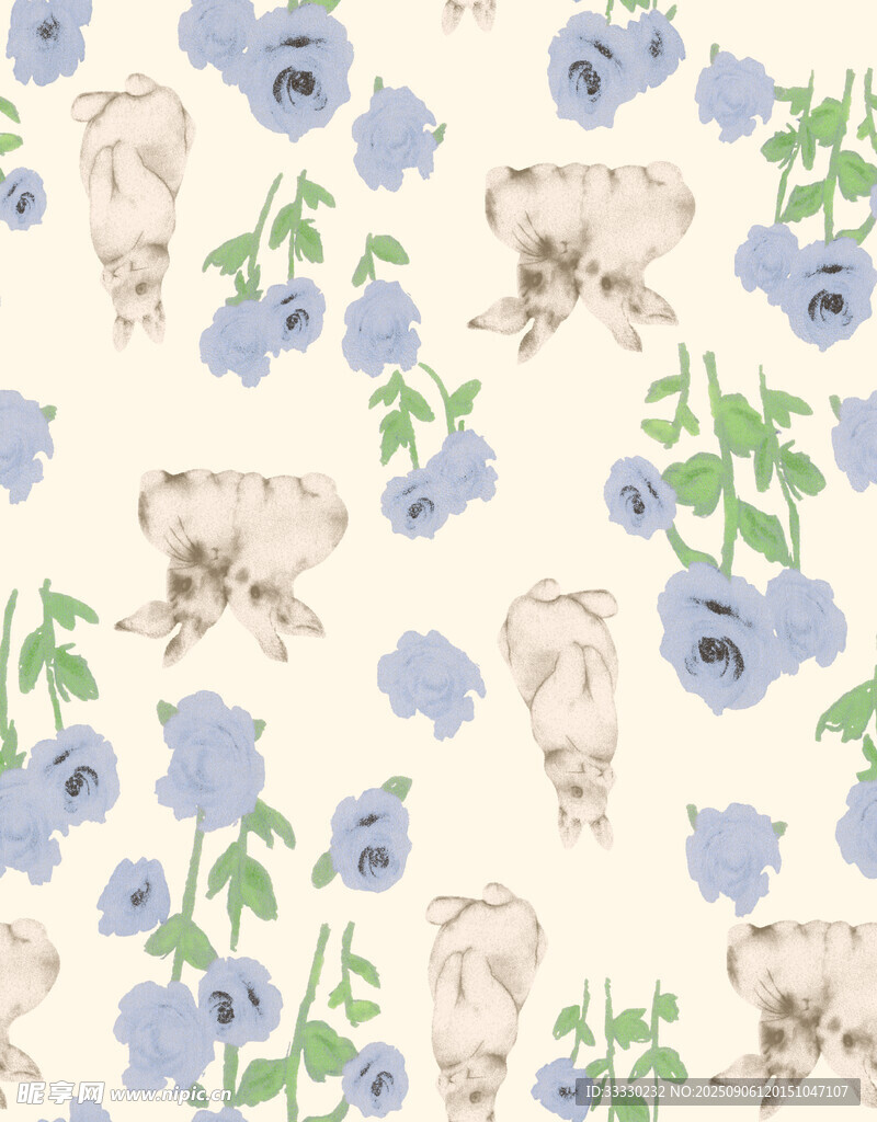 蓝花白鼠简约图案背景