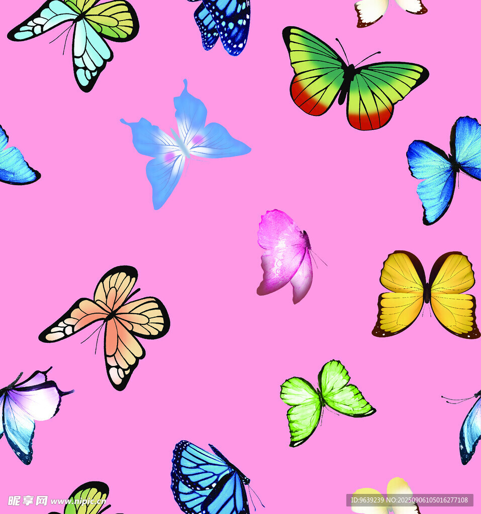 粉色背景多彩蝴蝶图案