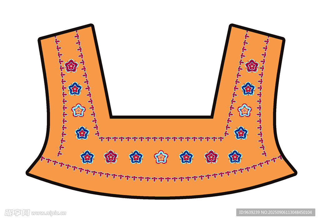 橙色花纹装饰衣领