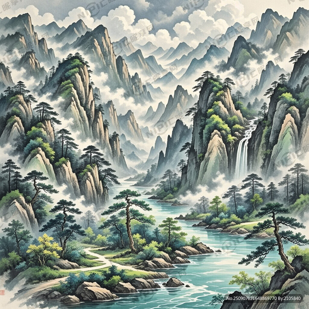 山谷 中国风 中国画 山水