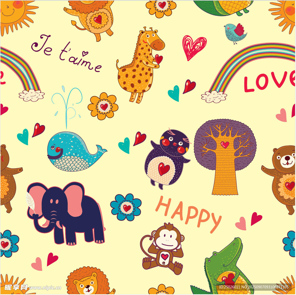 可爱动物卡通图案背景