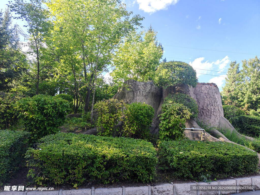 园林景观中的绿植与假山