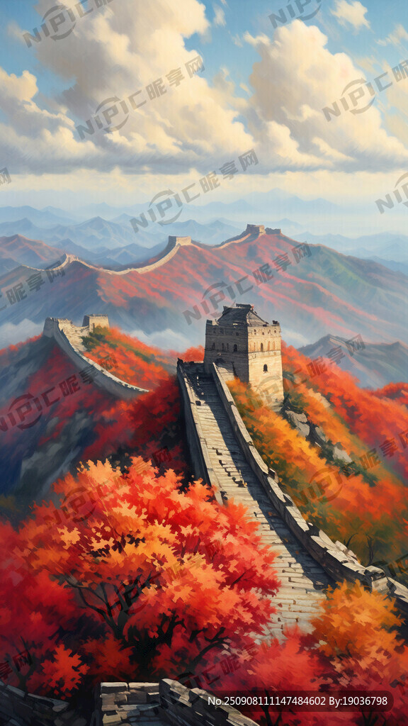 长城 天空薄薄的白云 莫奈油画