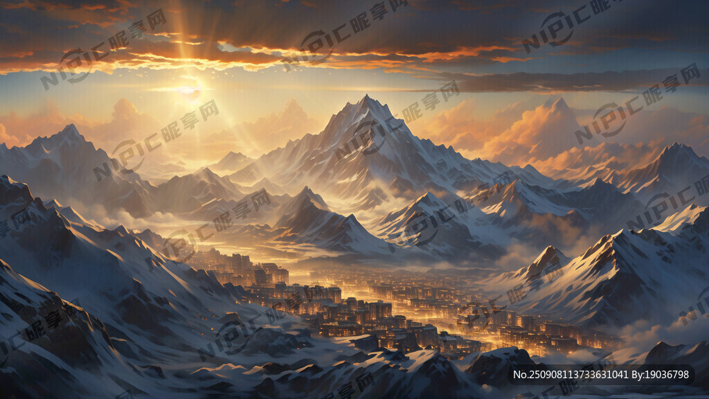 日照金山 天空万里无云