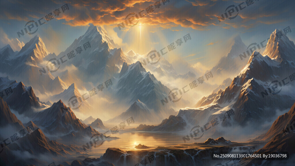 日照金山 天空万里无云