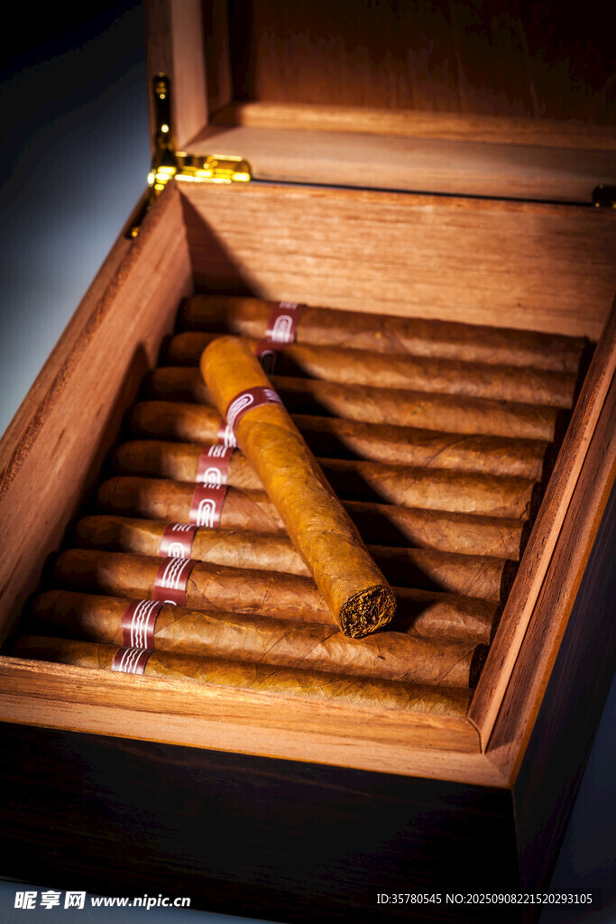 木盒中的精美雪茄