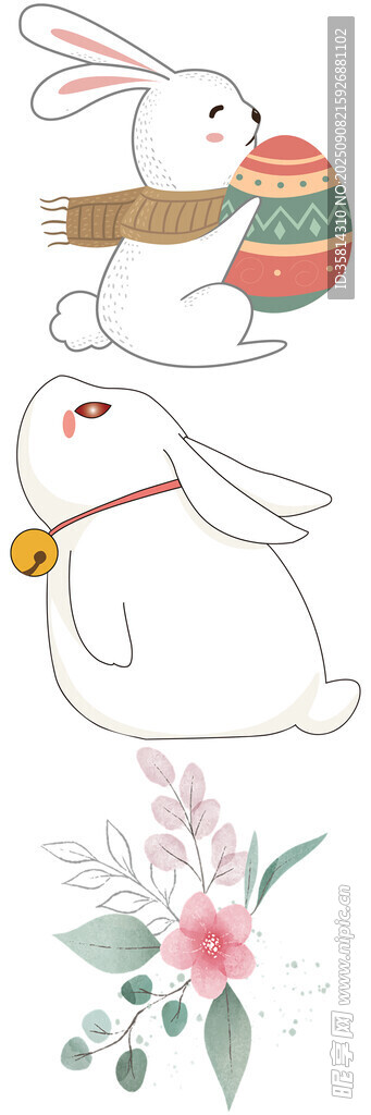 可爱兔子与彩蛋花卉图案