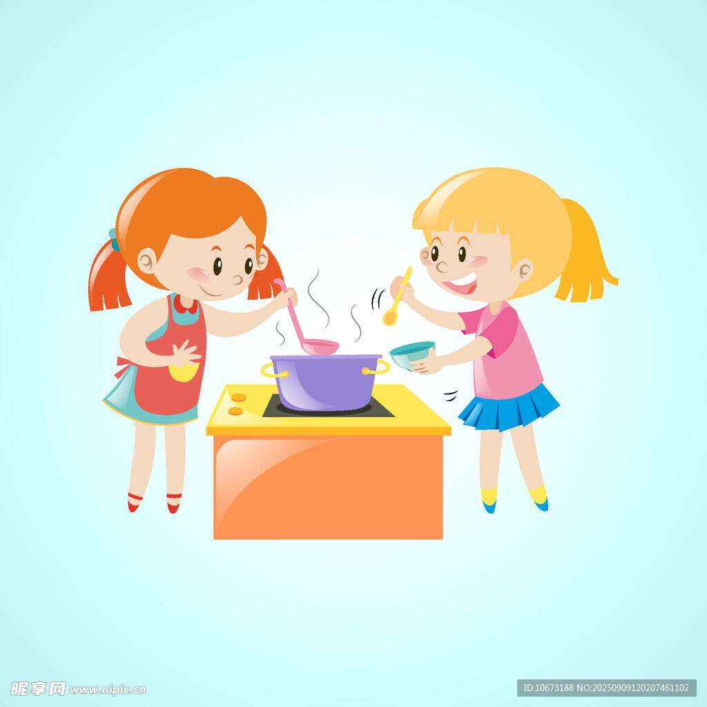 儿童一起快乐烹饪场景