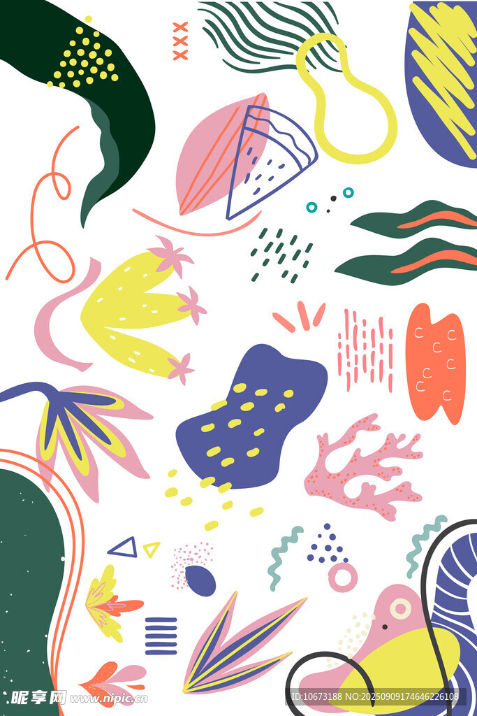 多彩手绘植物装饰图案