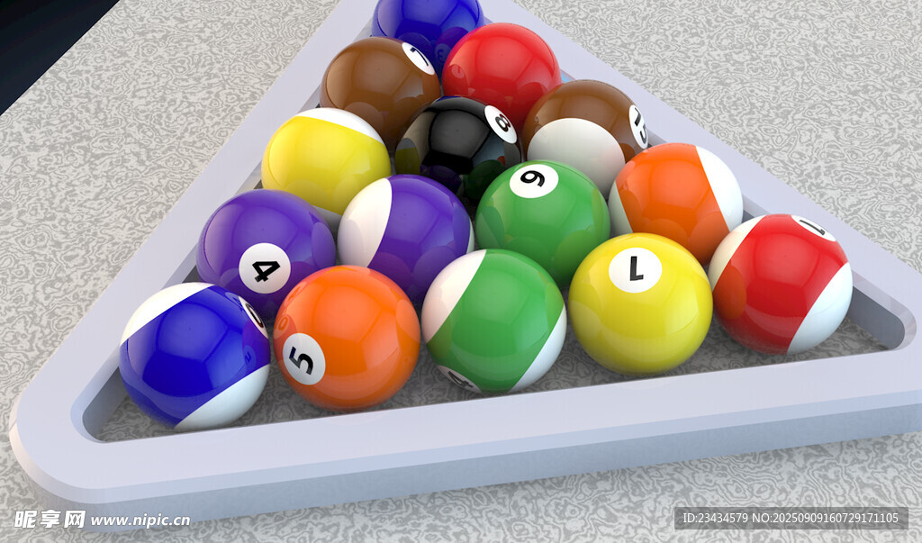 多彩台球摆放于三角框中 分层