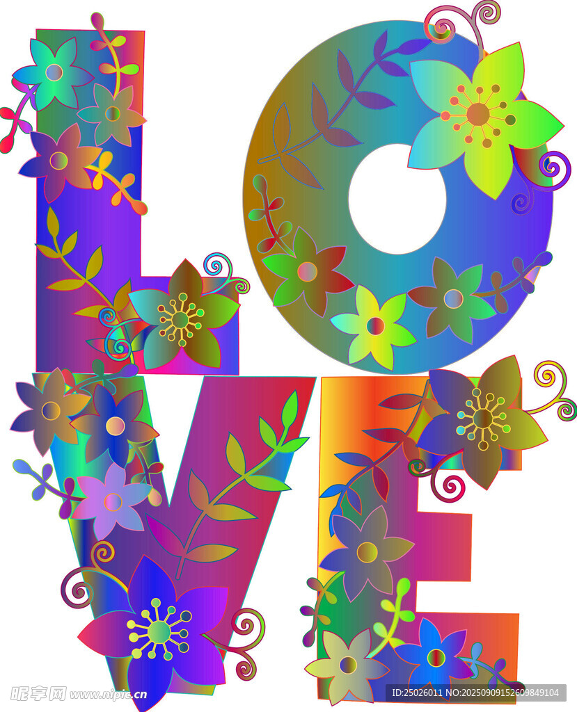 多彩花卉LOVE艺术字