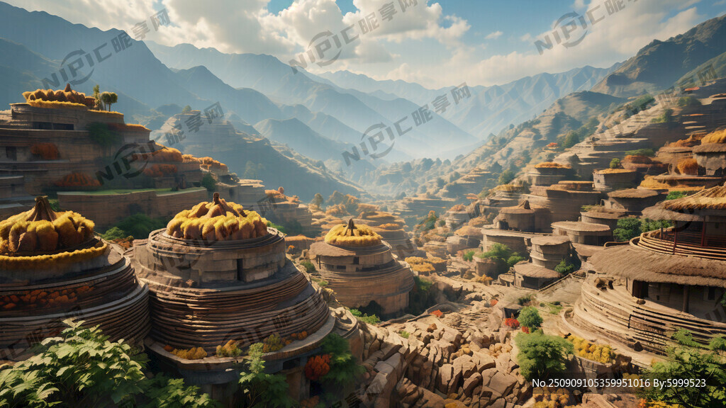 梯田 上面种满栗 天空蔚蓝